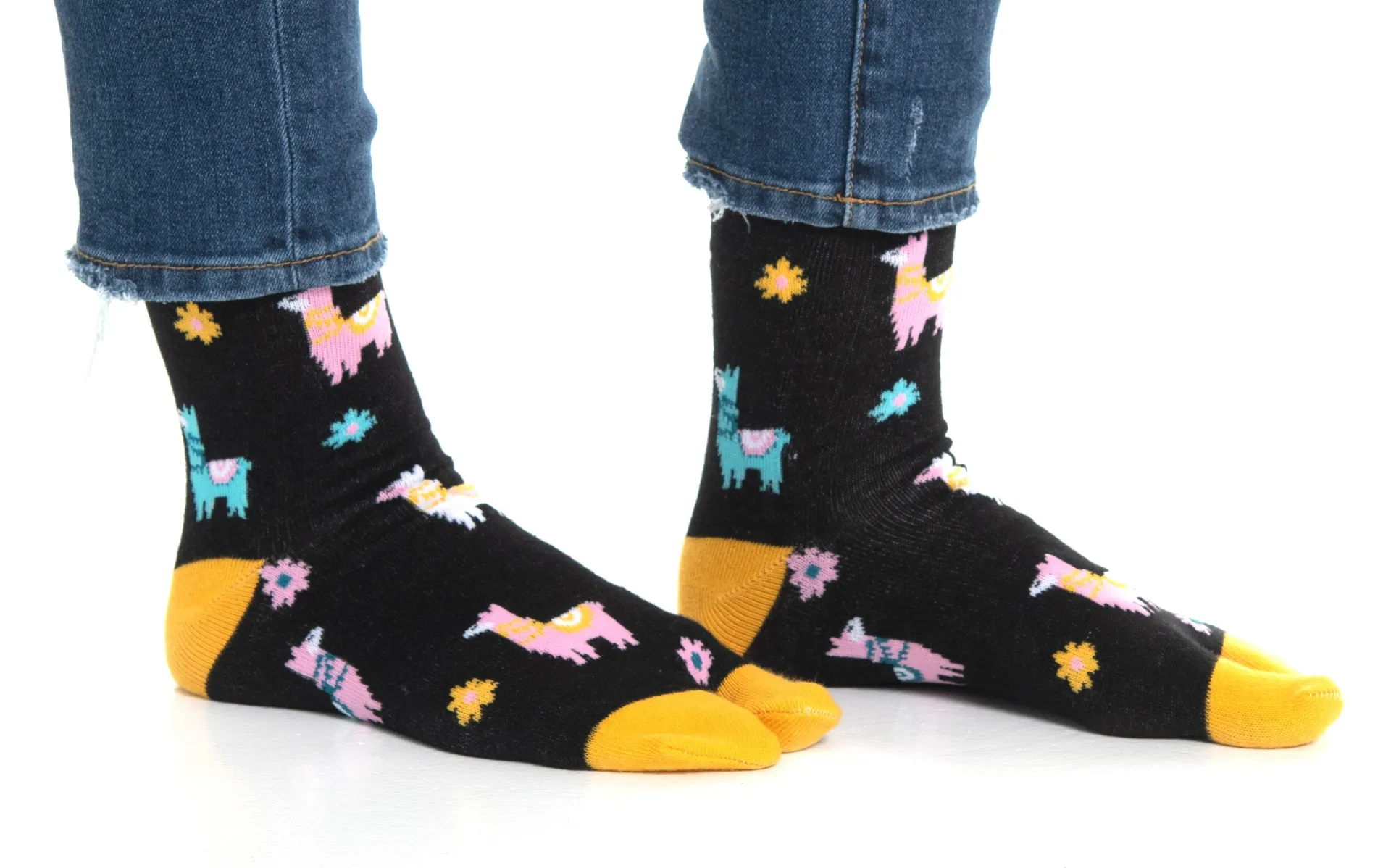 1 Pair - V-Toe Flip Flop Tabi Socks - Black Llamas