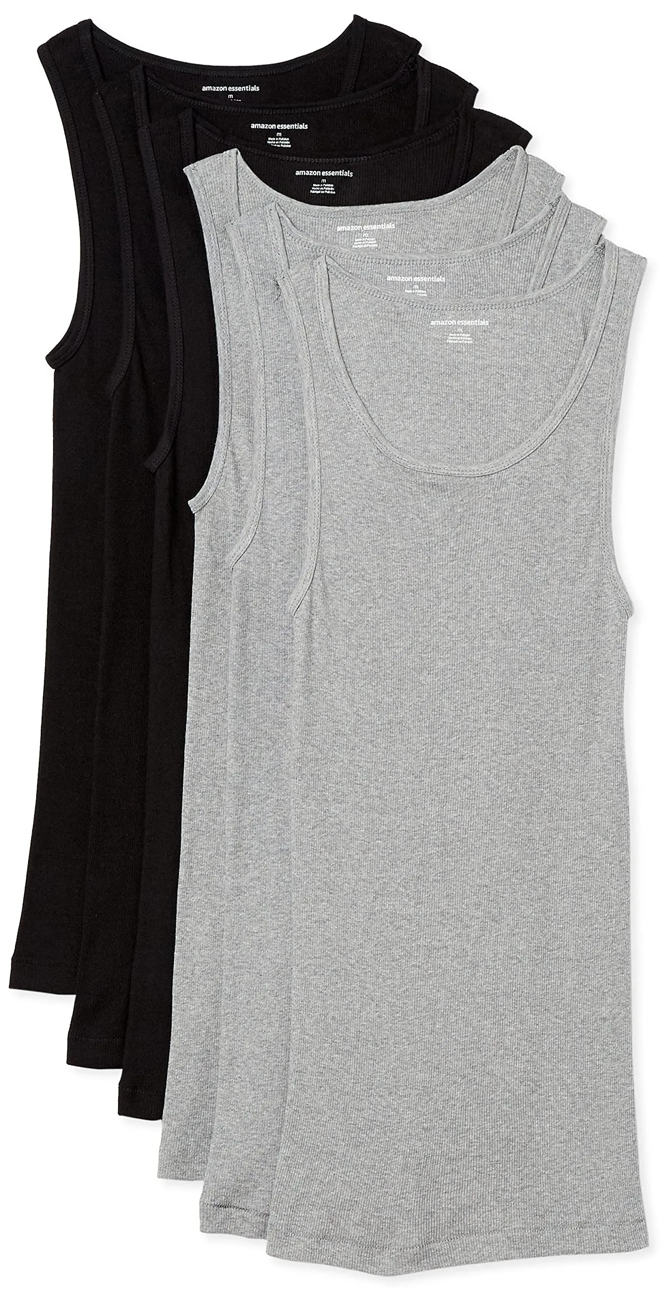 Amazon Essentials Men's Tank Undershirts, Pack of 6, Black/Grey Heather, Medium