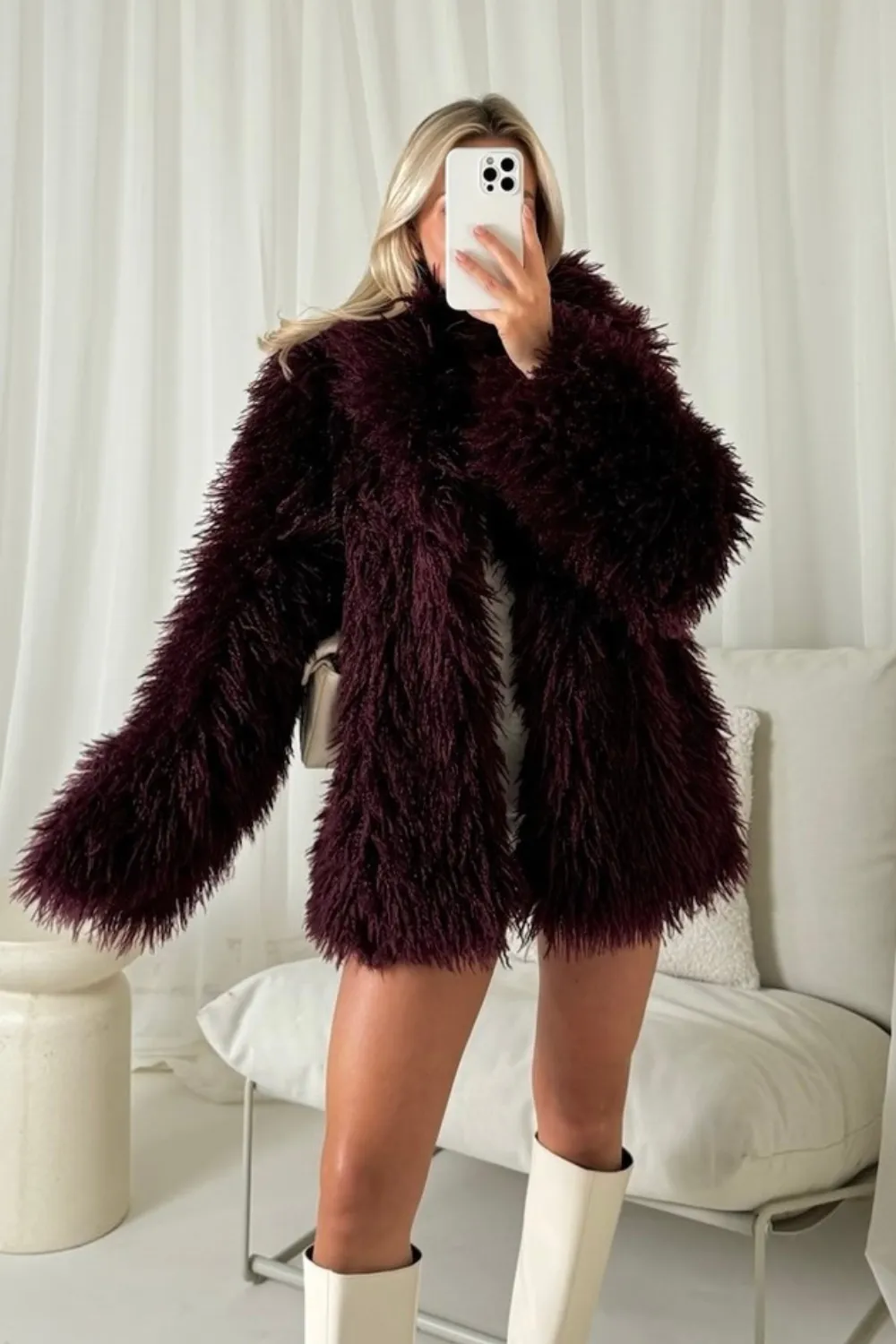 Ava burgundy Mongolian faux fur coat