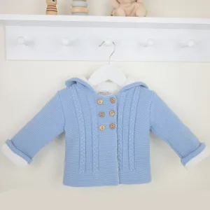 Baby Double Knitted Jacket with Hood - Blue