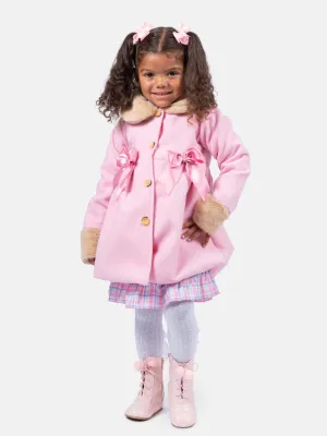 Baby Girl Elegant Coat with Fur and Satin Bows - Pink