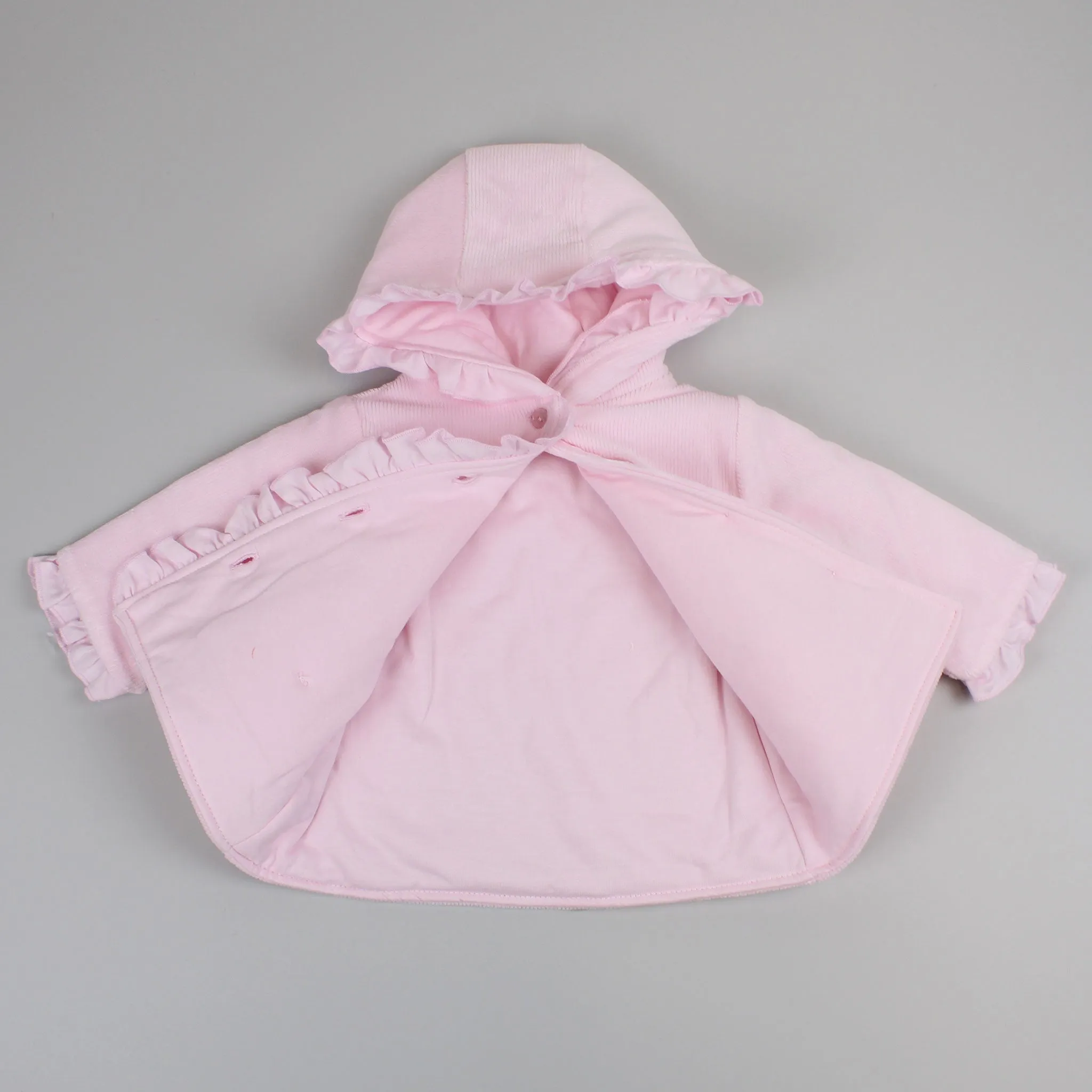 Baby Girls Corded Padded Coat With Hood - Pink