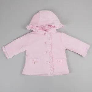 Baby Girls Corded Padded Coat With Hood - Pink