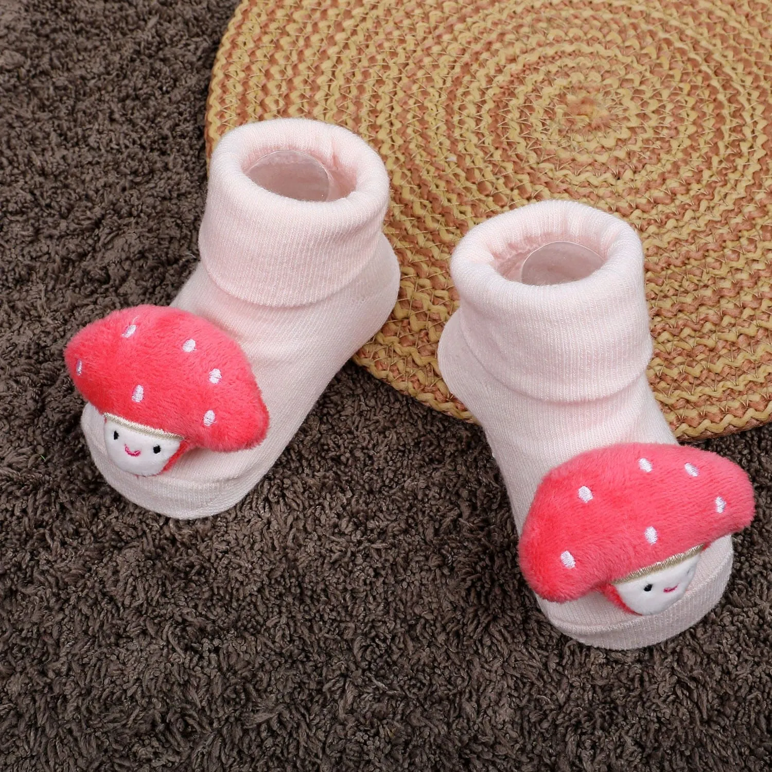 Baby Moo Mushroom Cotton Anti-Skid 3D Socks - Pink