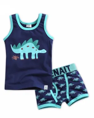 Blue Dino Undershirts & Boxers Set