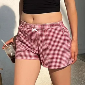 Casual Cotton Red Plaid Shorts Women Bow Korean Fashion Y2K Short Pants Cutecore Homewear Bottoms Checkered Clothing