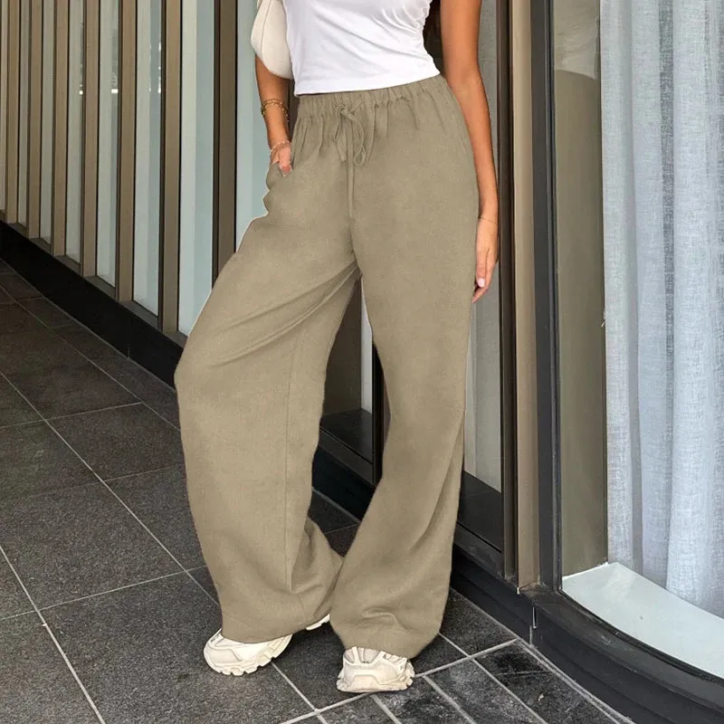 Casual Loose Solid Straight Leg Women Trousers Korean Fashion All-Match Homewear Full Length Pants Bottoms New Capris