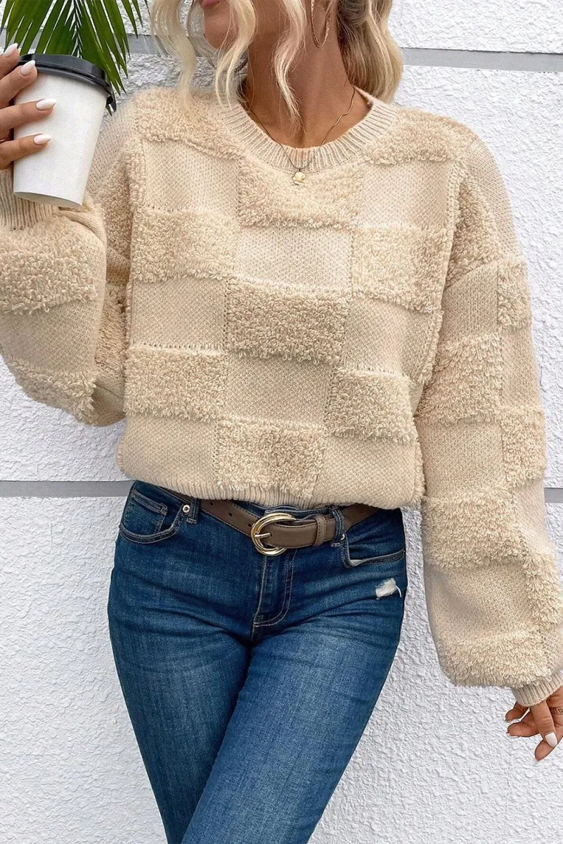 Checkered Sherpa Loose Sweater