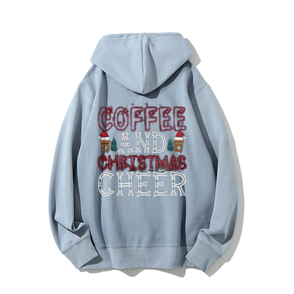 Coffee And Christmas Cheer Graphic Pullover With Kangaroo Pocket Hoodies