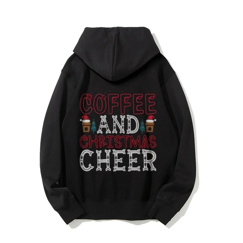 Coffee And Christmas Cheer Graphic Pullover With Kangaroo Pocket Hoodies