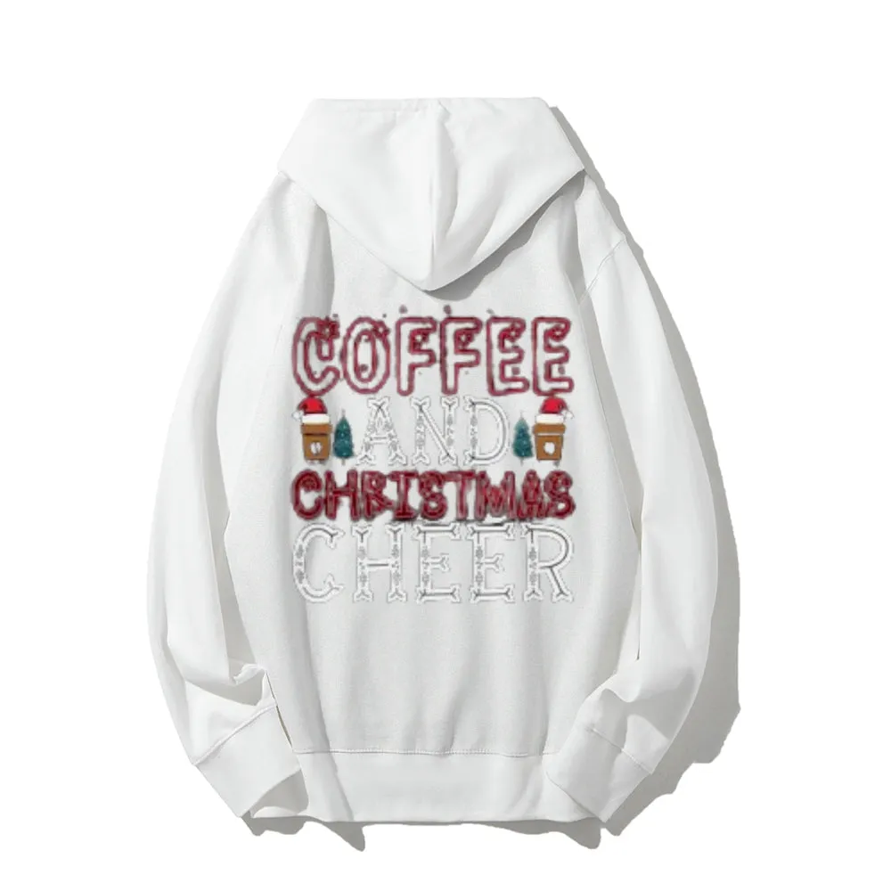 Coffee And Christmas Cheer Graphic Pullover With Kangaroo Pocket Hoodies