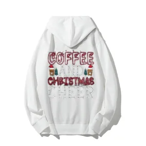 Coffee And Christmas Cheer Graphic Pullover With Kangaroo Pocket Hoodies