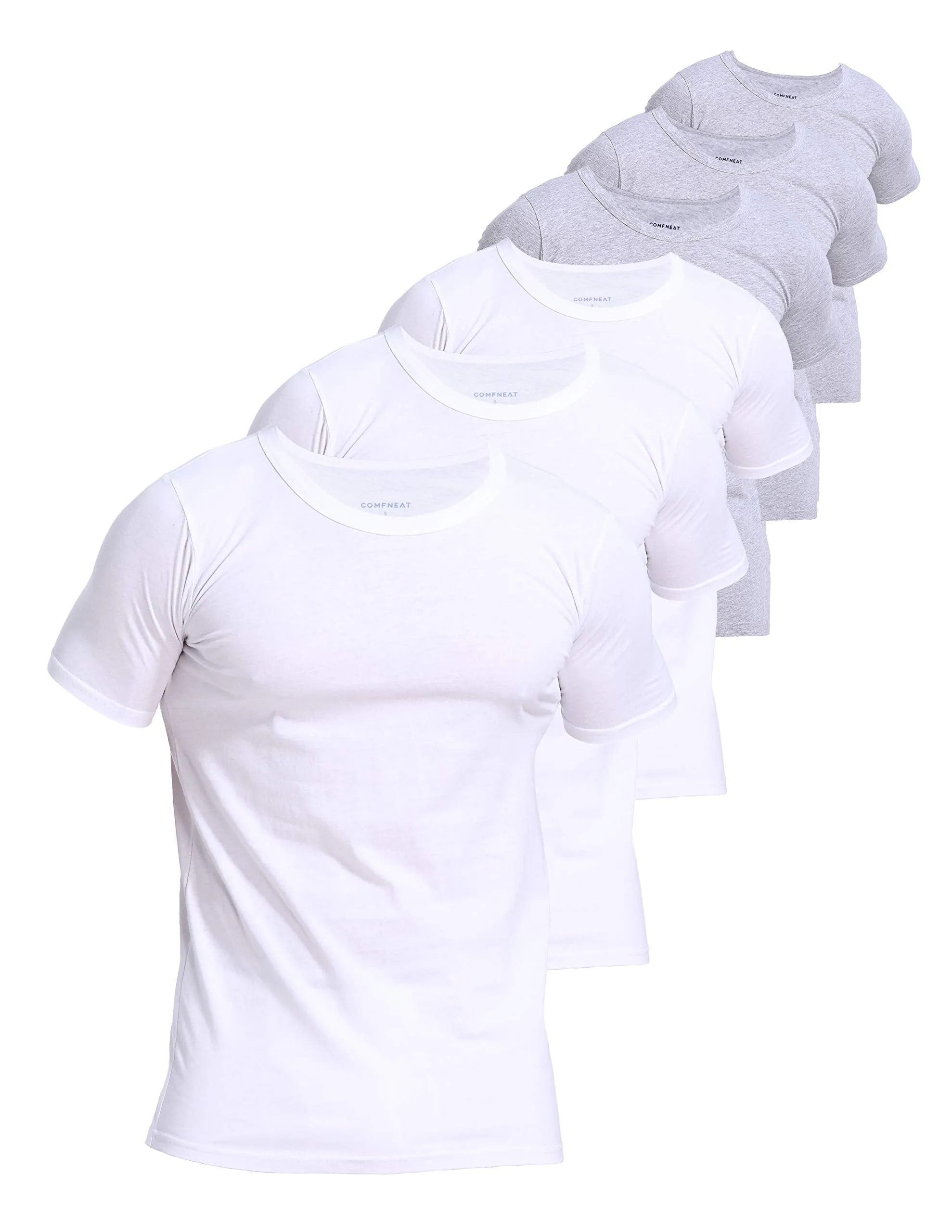 Comfneat Men's 6-Pack Pure Cotton Undershirts Comfortable Crew Neck T-Shirts