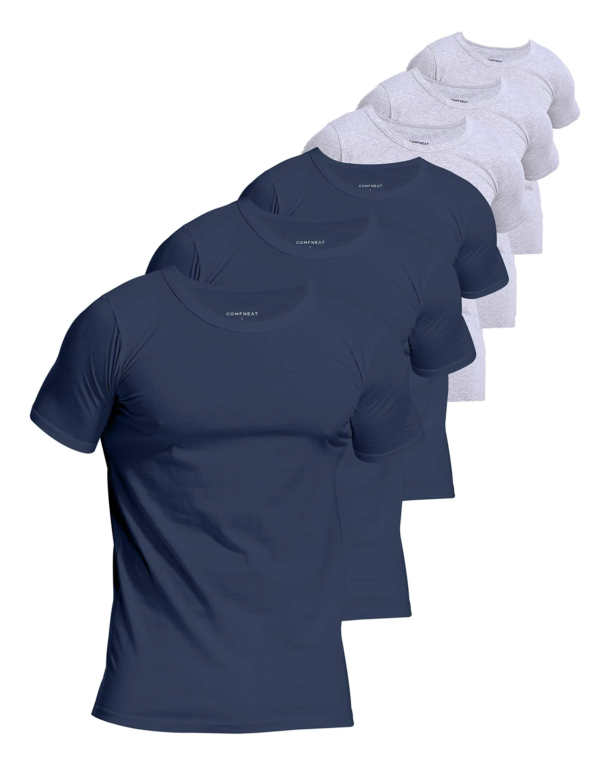 Comfneat Men's 6-Pack Pure Cotton Undershirts Comfortable Crew Neck T-Shirts