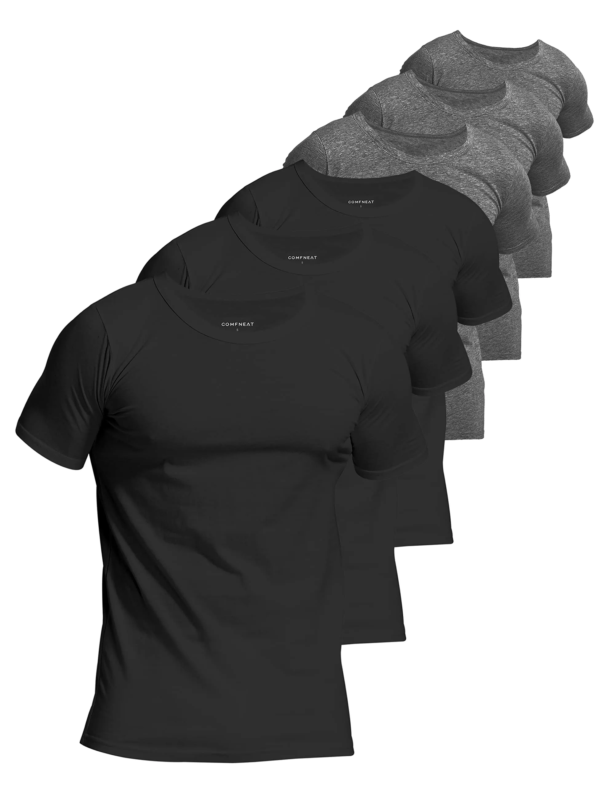 Comfneat Men's 6-Pack Pure Cotton Undershirts Comfortable Crew Neck T-Shirts