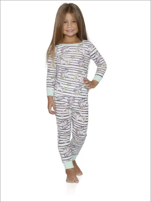 Cozy Couture Big Girls' Rainbow Unicorns White Cotton Pajamas