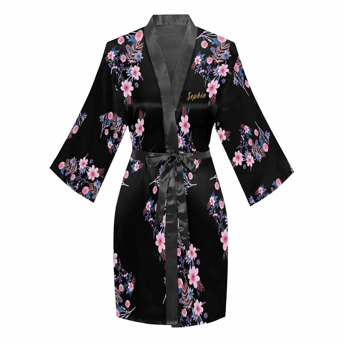 Custom Text Small Flowers Beauty Women's Summer Short Sleepwear Personalized Pajamas Kimono Robe