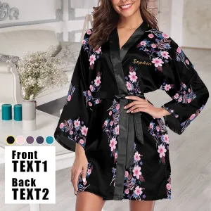 Custom Text Small Flowers Beauty Women's Summer Short Sleepwear Personalized Pajamas Kimono Robe