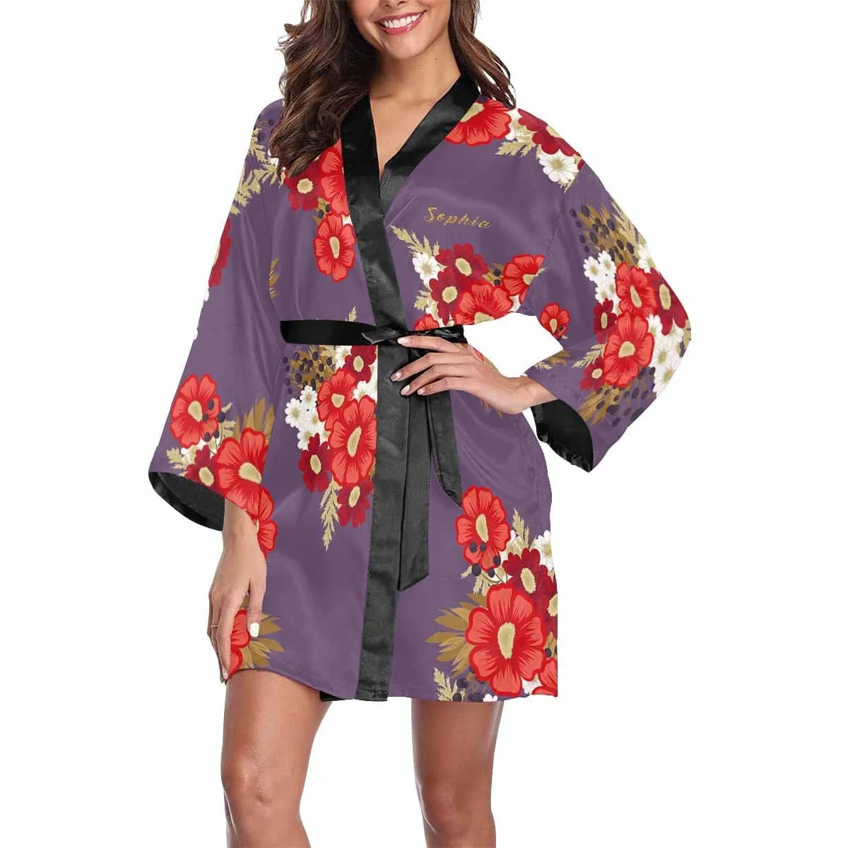 Custom Text Small Flowers Beauty Women's Summer Short Sleepwear Personalized Pajamas Kimono Robe