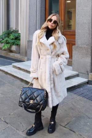 Dakota beige long faux fur coat