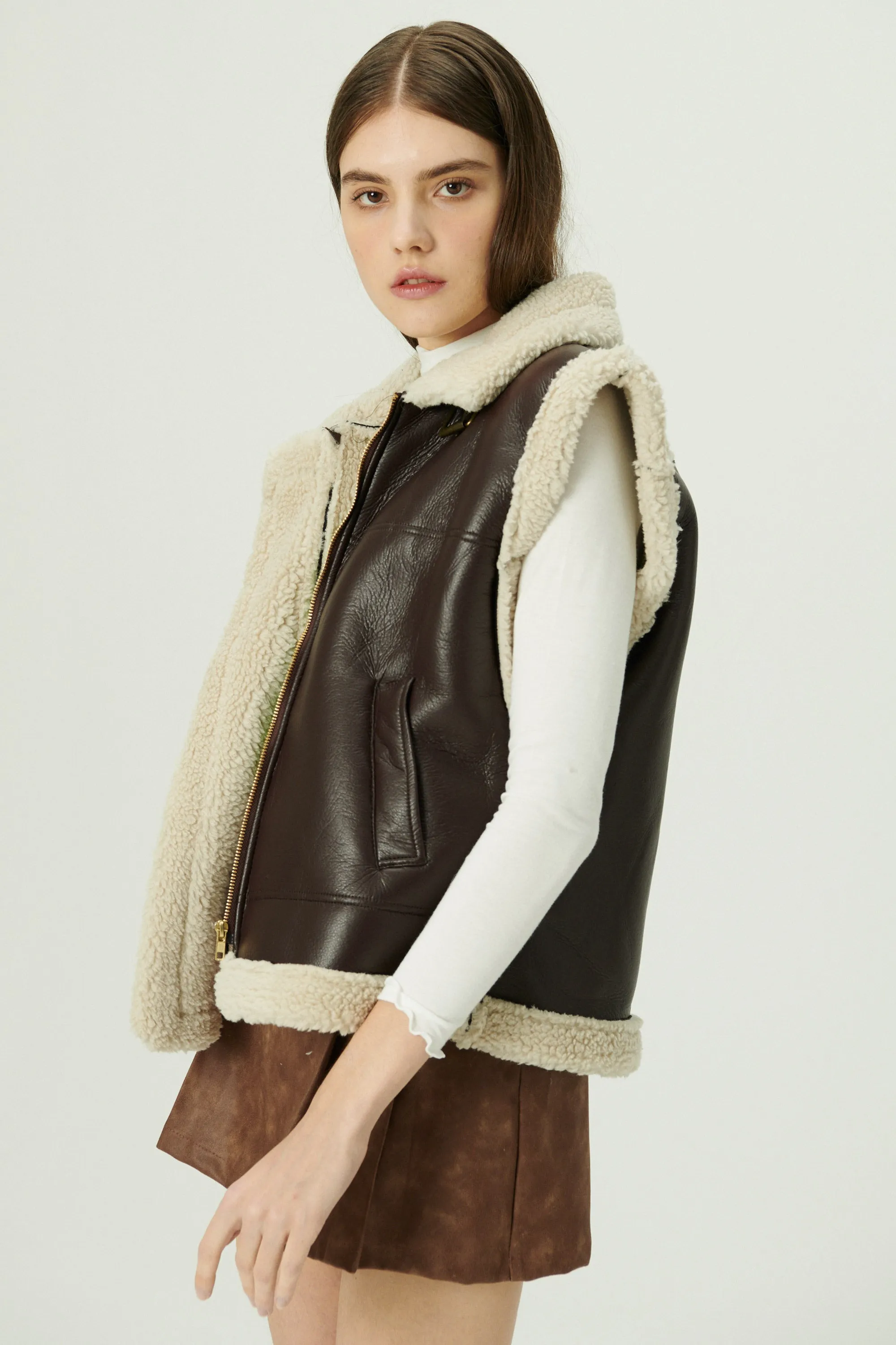 Daniela Pleather Shearling Vest