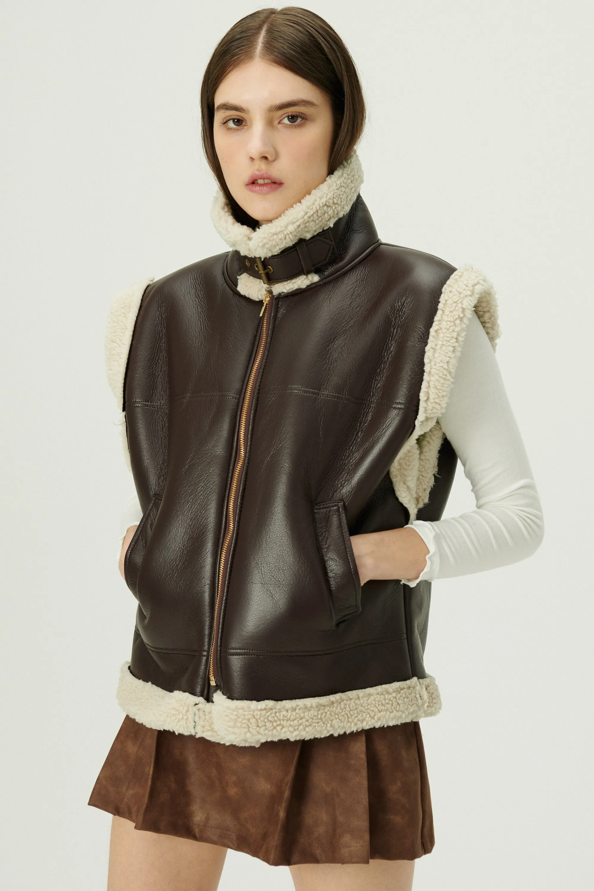 Daniela Pleather Shearling Vest