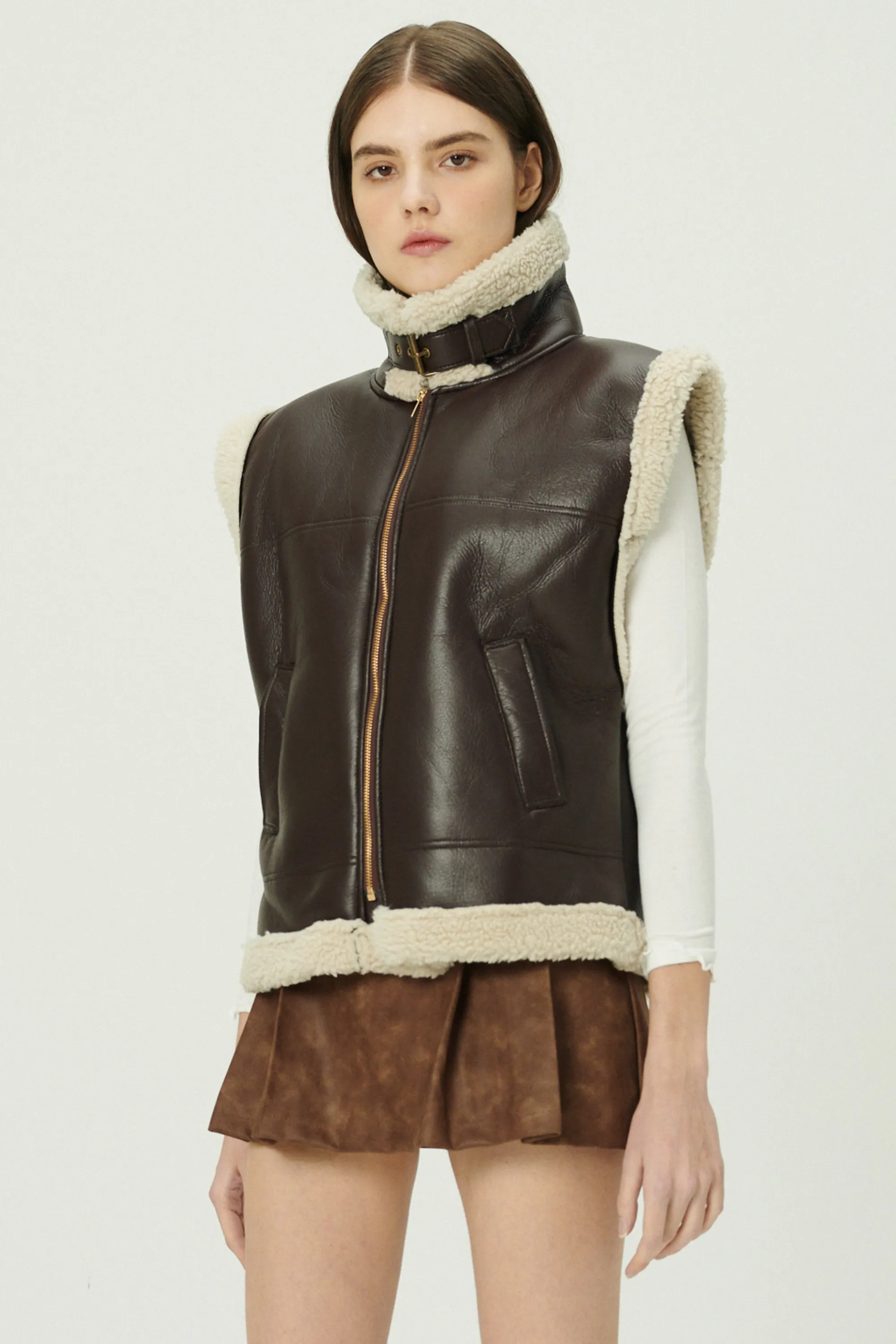 Daniela Pleather Shearling Vest