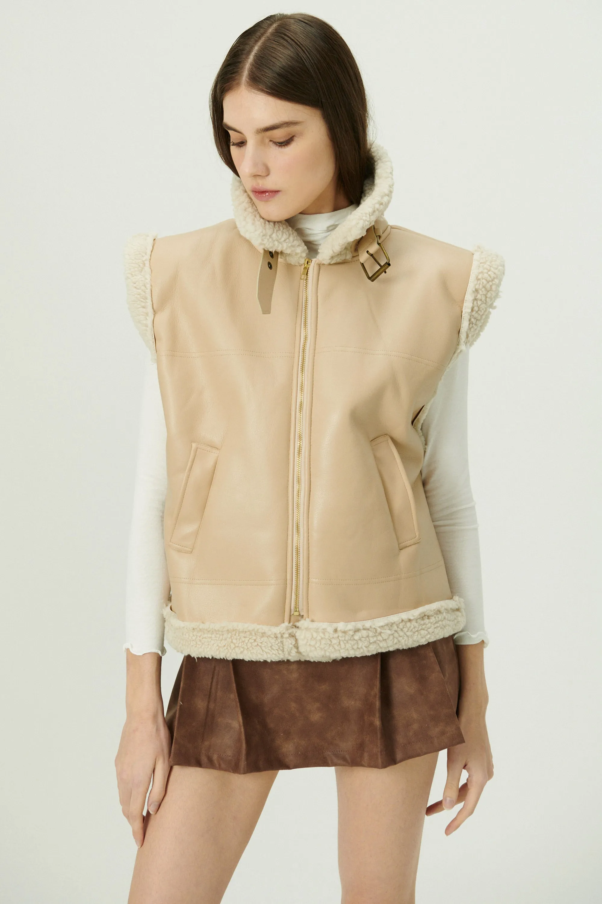 Daniela Pleather Shearling Vest