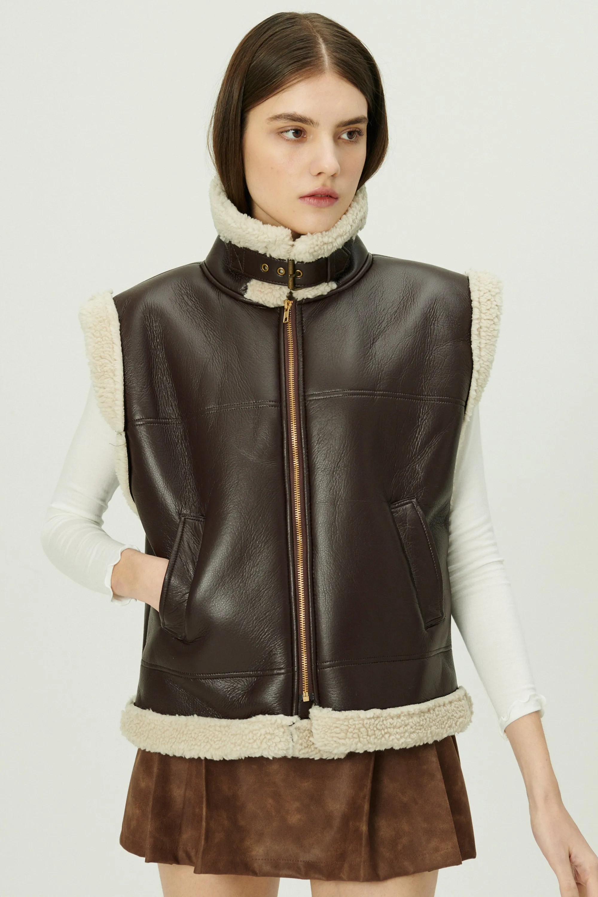 Daniela Pleather Shearling Vest