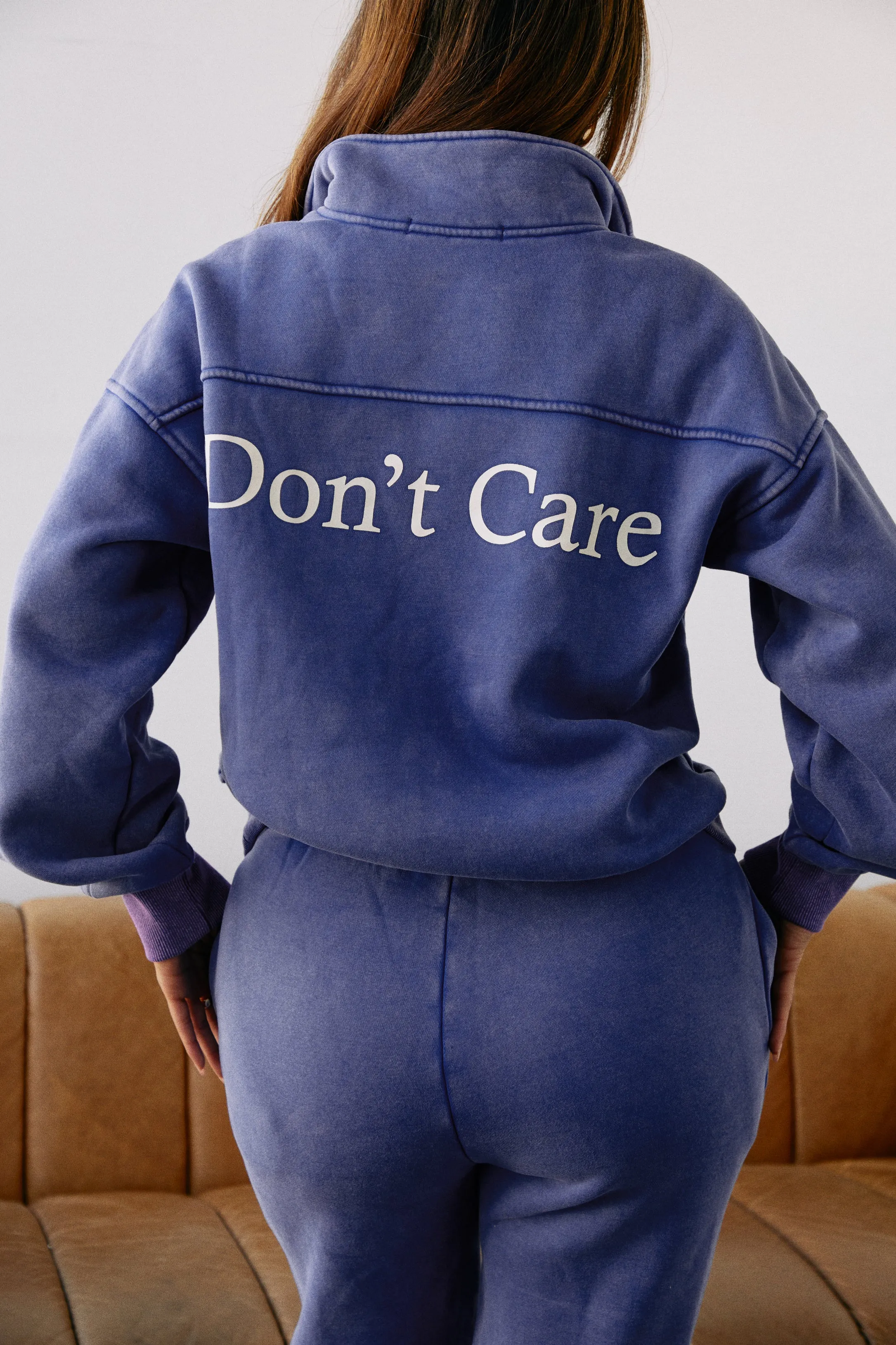 Don't Know Don't Care Quarter Zip Sweater Top - Blue