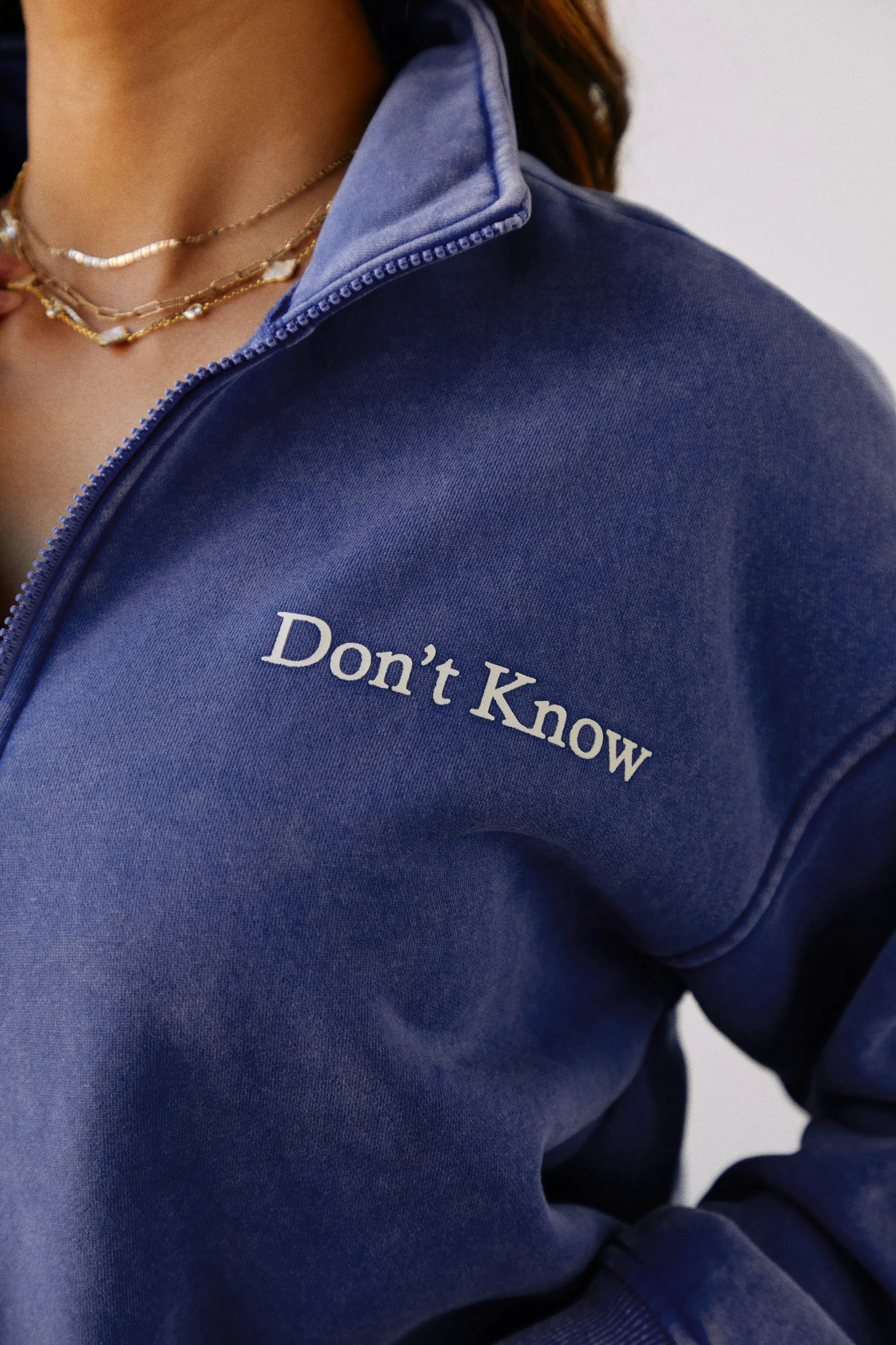 Don't Know Don't Care Quarter Zip Sweater Top - Blue