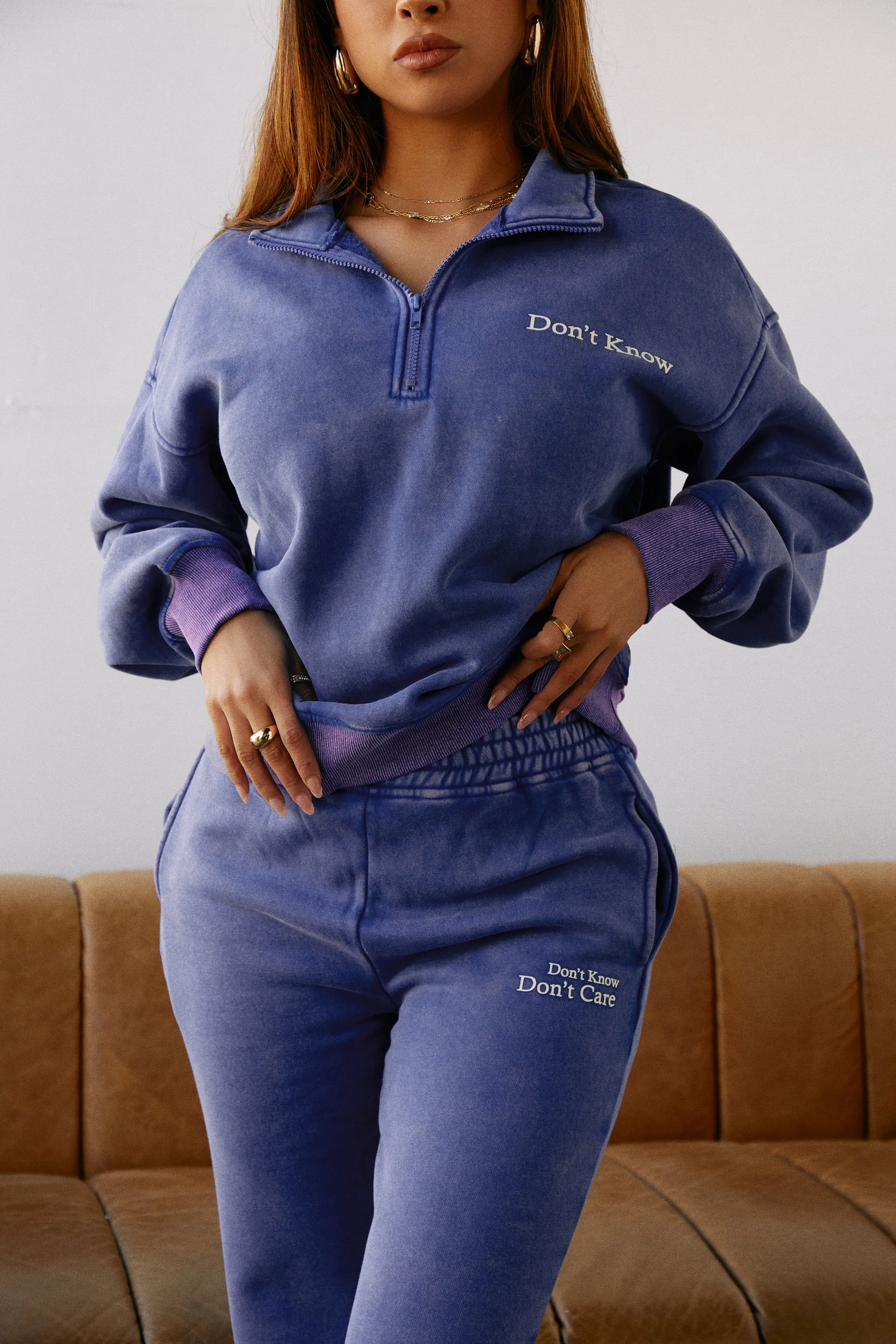 Don't Know Don't Care Quarter Zip Sweater Top - Blue