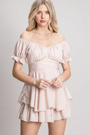 Dusty Pink Off-Shoulder Tie Back Romper