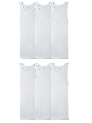 Fruit of the Loom Men's Sleeveless Tank A-Shirt, Tag Free & Moisture Wicking, Ribbed Stretch Fabric, 6 Pack-White, Large