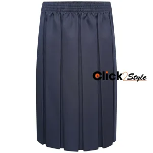 Girls Box School Skirt Full Pleated Full Elasticated Waist -Navy Blue