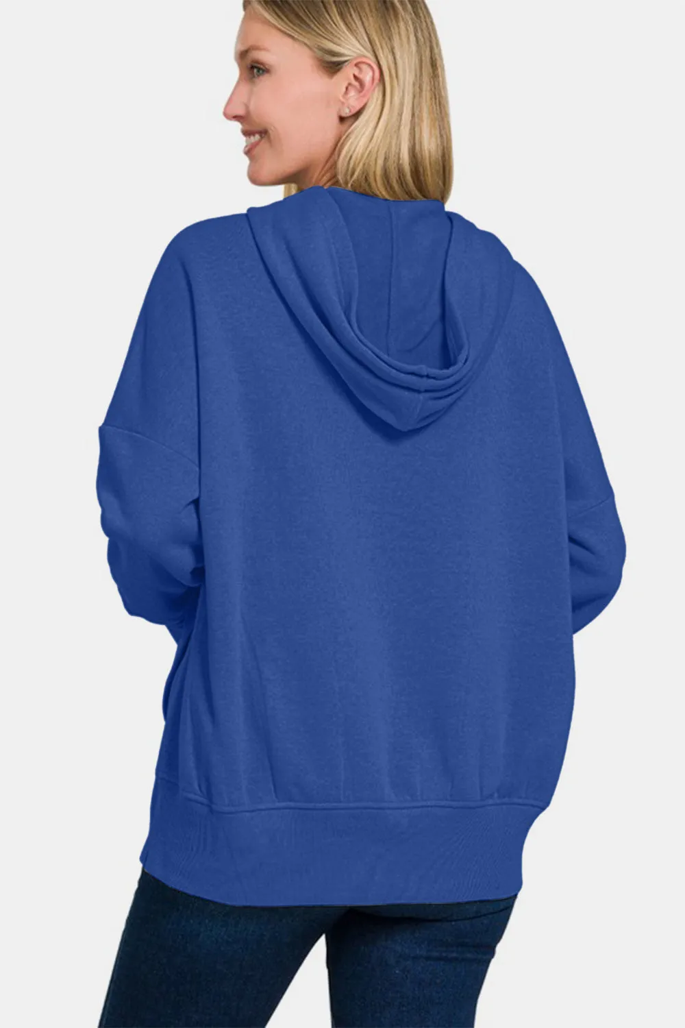 Half Snap Long Sleeve Hoodie with Kangaroo Pocket