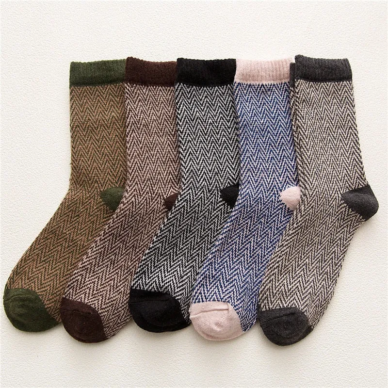 HSS Brand 5Pairs / Lot Men‘s Winter Thick Socks Ripple Striped Thicken Warm Casual Dress Socks Against Cold Snow Russia Sox