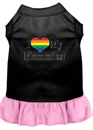 I Heart My Mommies Screen Print Dog Dress Black With Light Pink Med