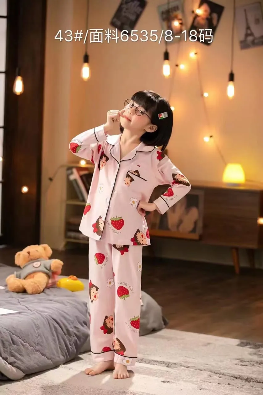 Kid's Pure Cotton Full Sleeves Night Suit/Dress