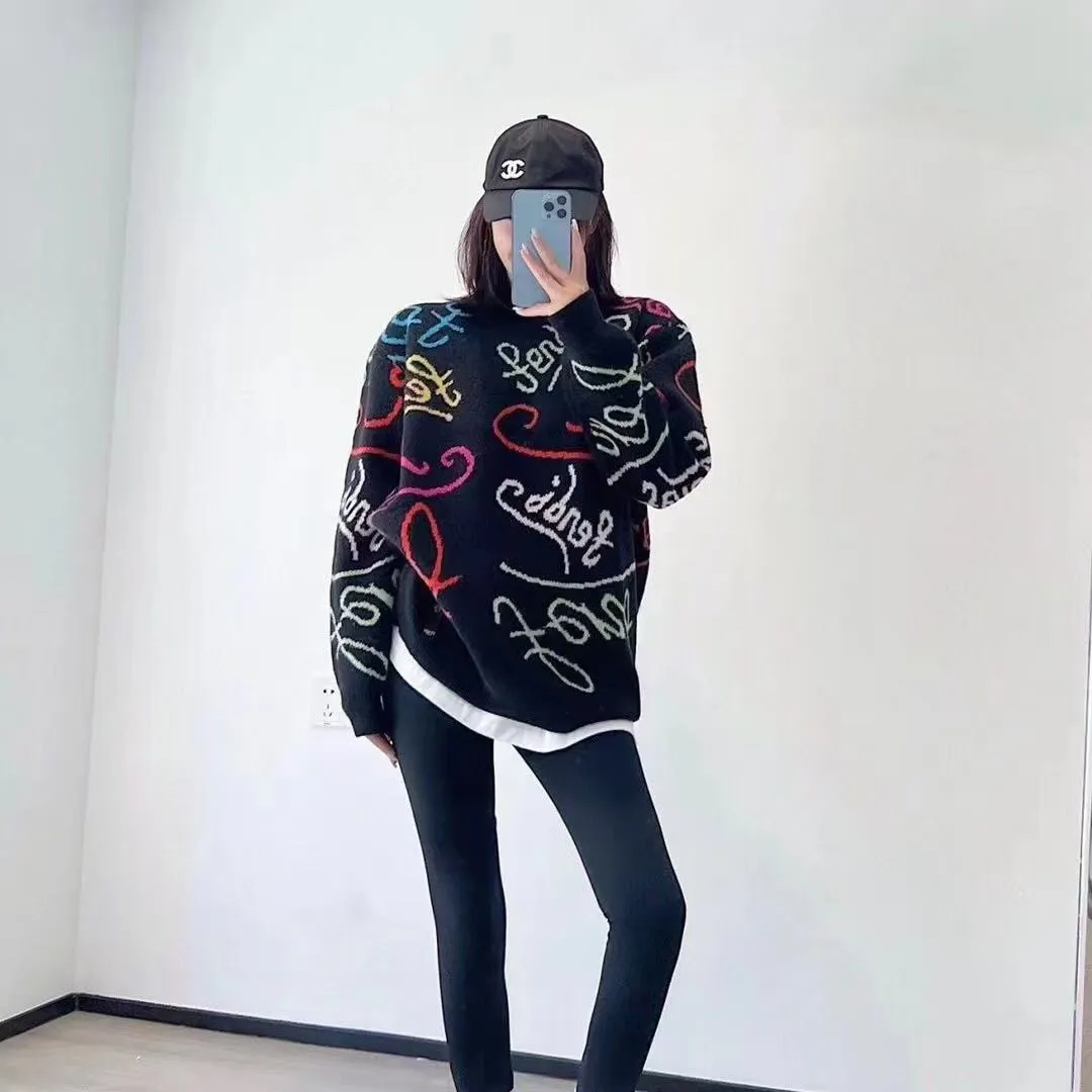 Knitting Temperament Commuter Autumn And Winter New Colorful Letters Jacquard Round Neck Knit Sweater Men And Women