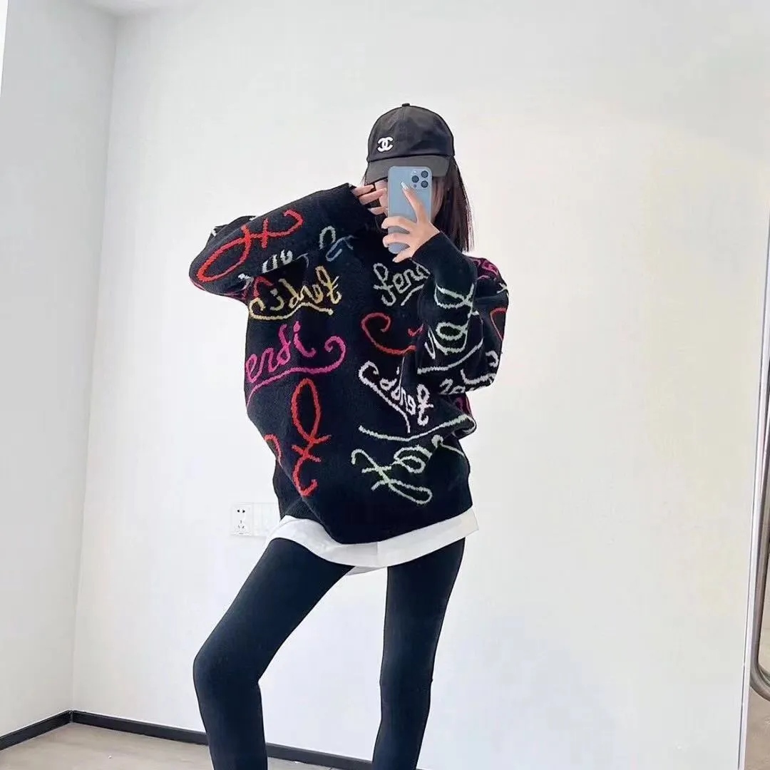 Knitting Temperament Commuter Autumn And Winter New Colorful Letters Jacquard Round Neck Knit Sweater Men And Women