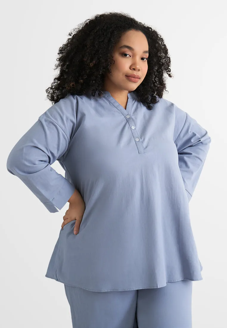 Leia Linen Half Button Stand Collar Blouse