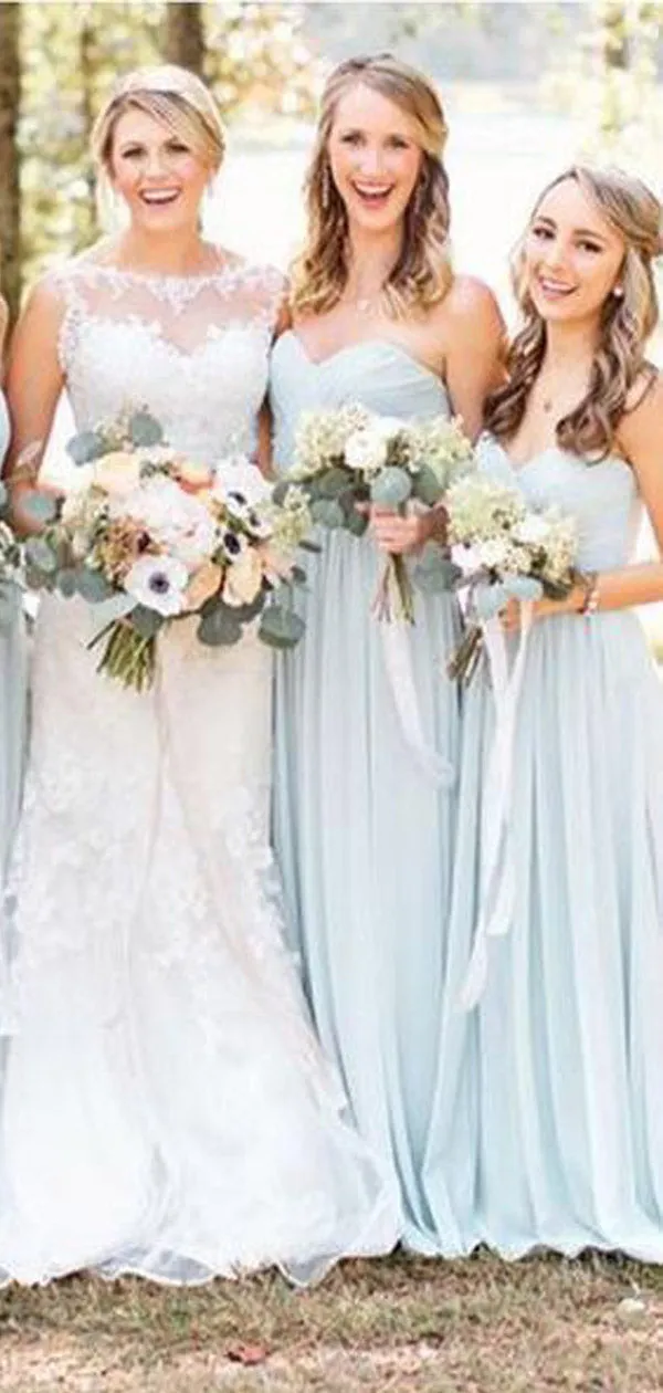 Light Blue Sweet Heart Chiffon Long Bridesmaid Dresses, BD0553