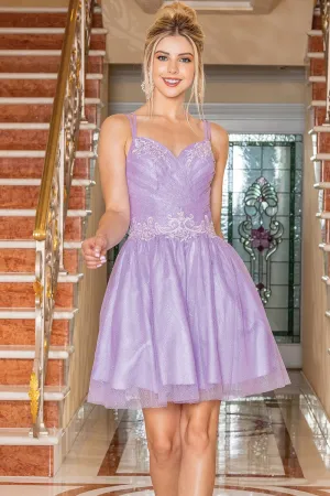 Lilac Sleeveless Shoulder Straps Short Dress