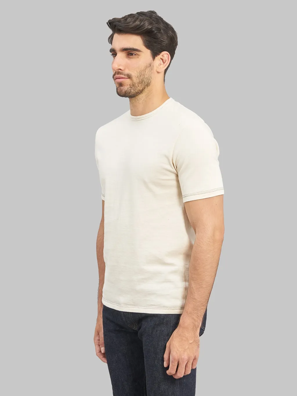 Loop & Weft Recycled Nep Plating Dot Seam Crewneck Natural T-Shirt Ivory