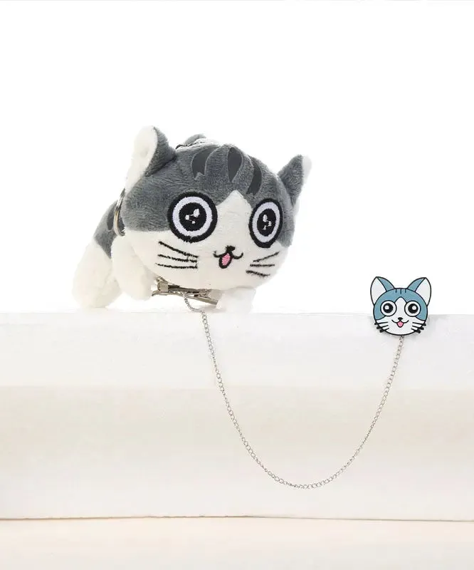 Lovely Light Grey Alloy Chain Smiling Face Little Cats Brooches ML1330