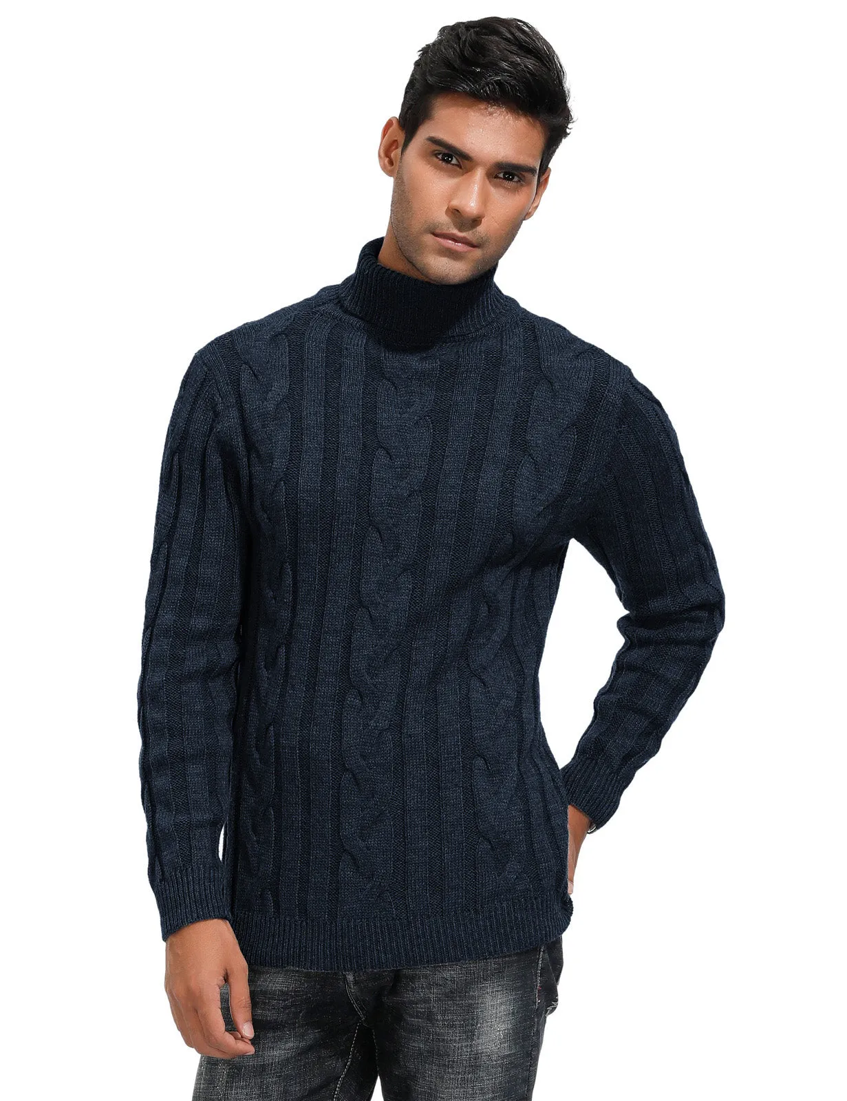 Men's Casual Turtleneck Sweaters Cable Knit Thermal Pullover Sweater