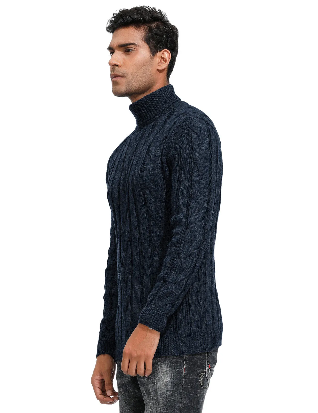 Men's Casual Turtleneck Sweaters Cable Knit Thermal Pullover Sweater