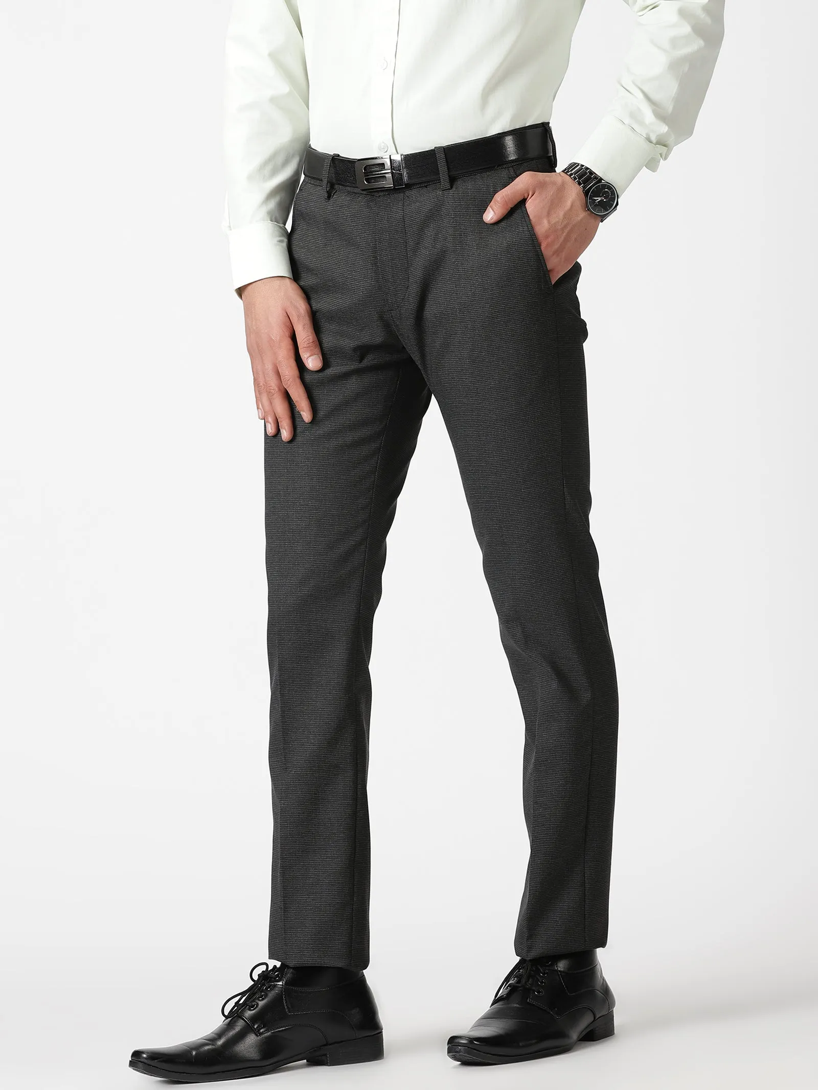 MEN'S DK GREY SOLID TAPERED FIT TROUSER