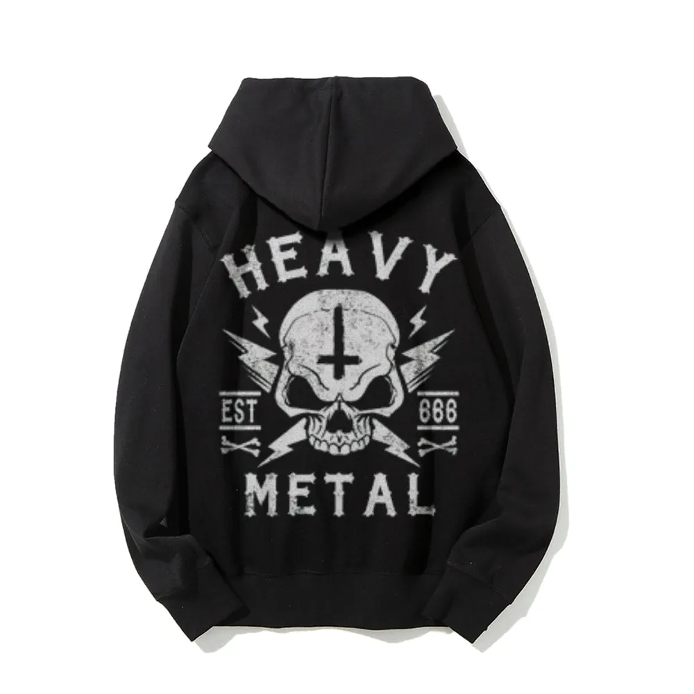 Mens Heavy Metal Skull Graphic Pullover Hoodies